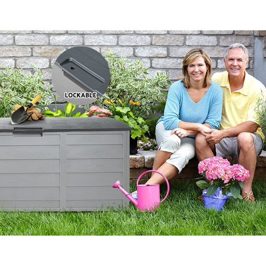 Outdoor Storage Box 290L Lockable Organiser Garden Deck Shed Tool Grey - Outdoor Storage Boxes
