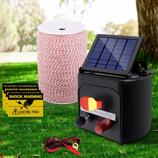 Fence Energiser 3Km Solar Powered Electric 2Km Poly Wire | Fencing
