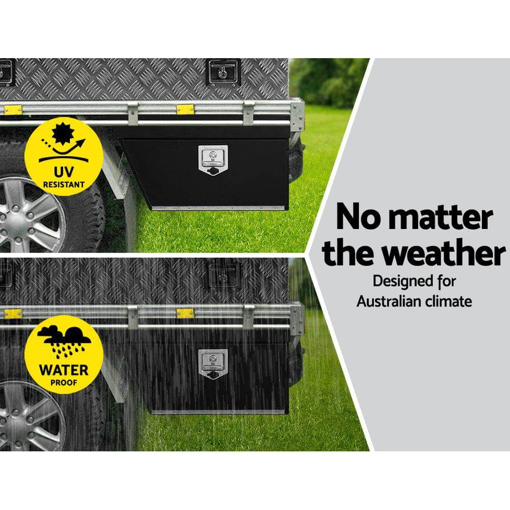 Giantz Black Under Tray Tool Box Pair Set Ute Steel Toolbox Trailer Underbody