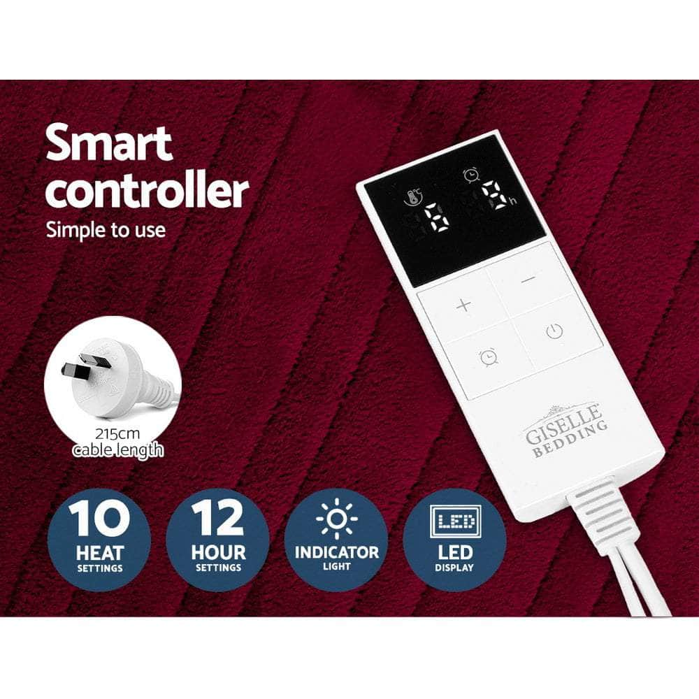 Giselle Bedding Electric Throw Blanket - Burgundy