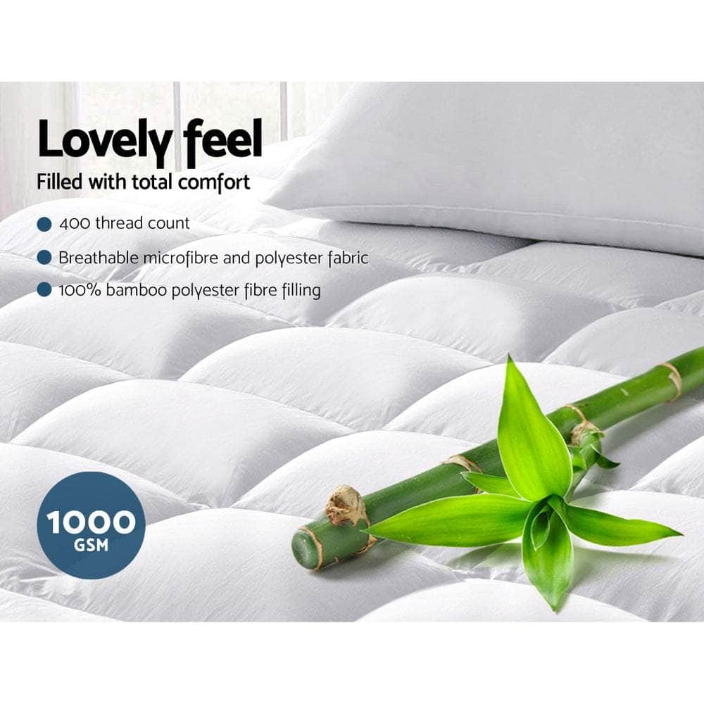 Giselle Single Mattress Topper Bamboo Fibre Pillowtop Protector