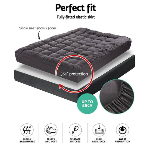 Mattress Topper Pillowtop Bamboo Charcoal Single