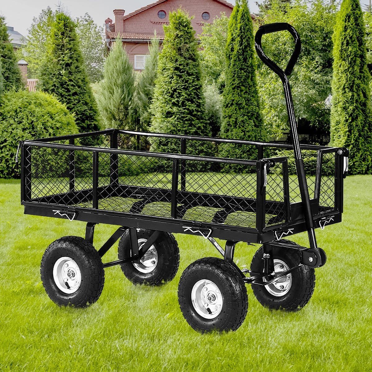 Garden Cart with Mesh Liner Lawn Folding Trolley Black with Black colour