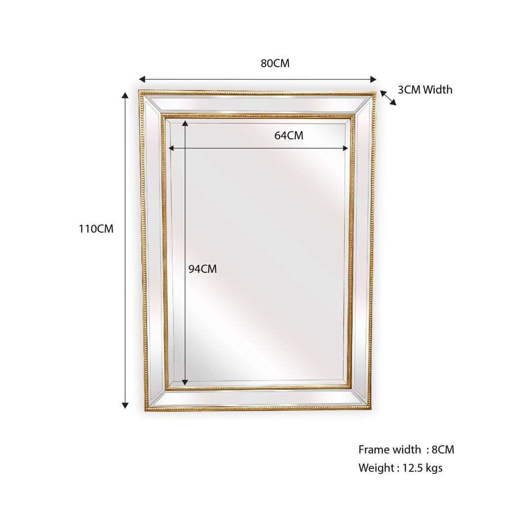 Gold Beaded Framed Mirror - Rectangle 80Cm X 110Cm
