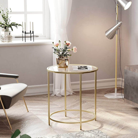 Gold Round Side Table With Golden Metal Frame Robust And Stable