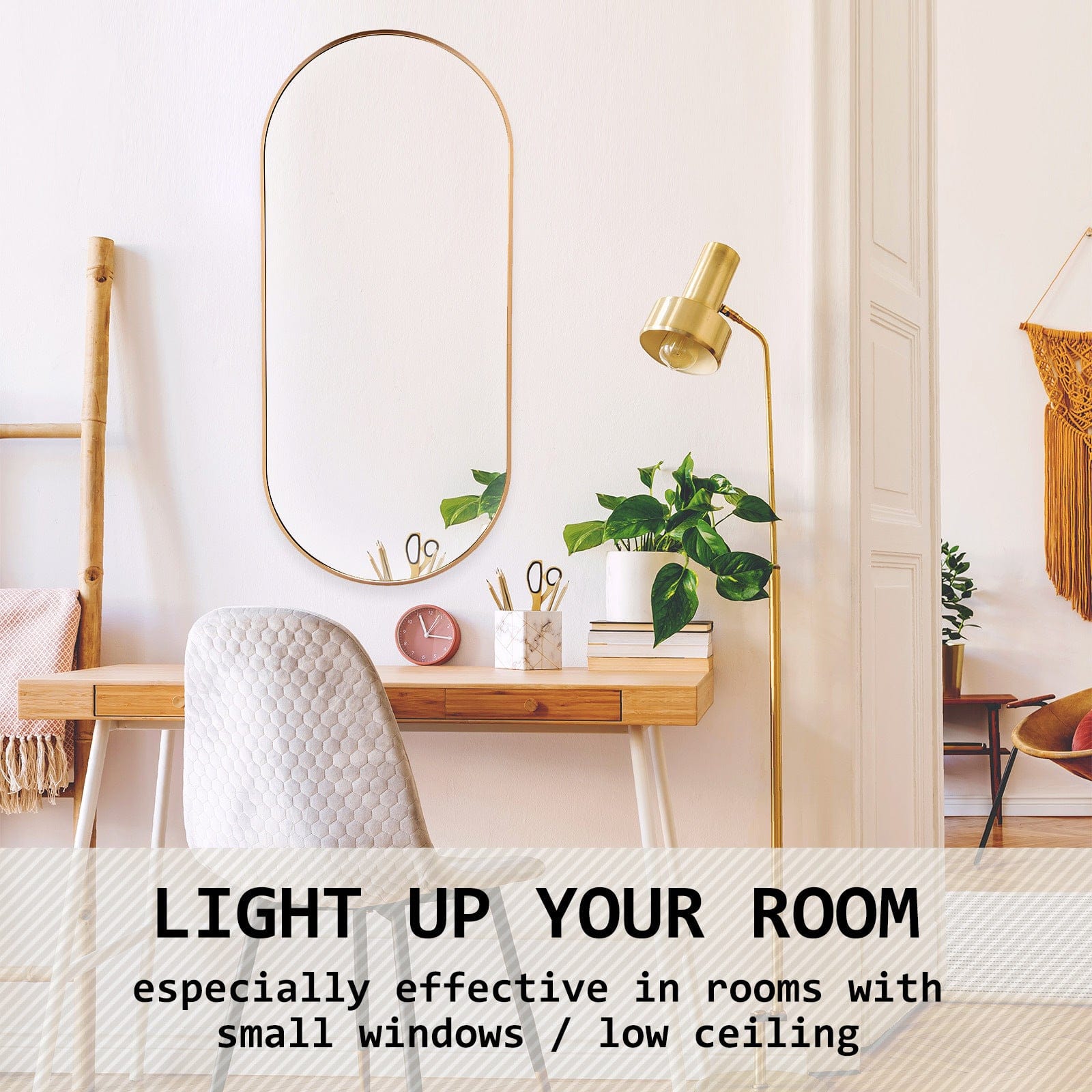 Wall Mirror Oval Aluminum Frame Bathroom 45x100cm GOLD - Mirrors
