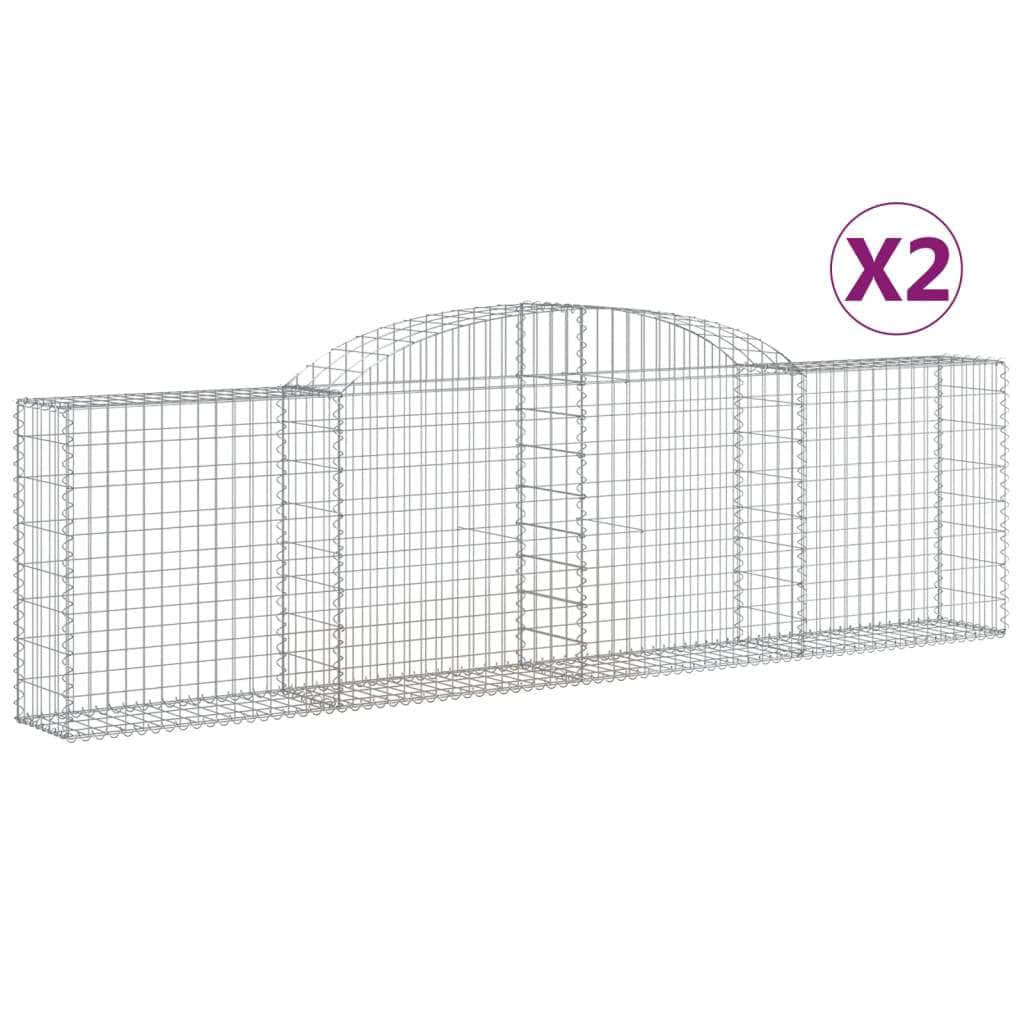 Graceful Arcs: Pair of Galvanized Iron Arched Gabion Baskets