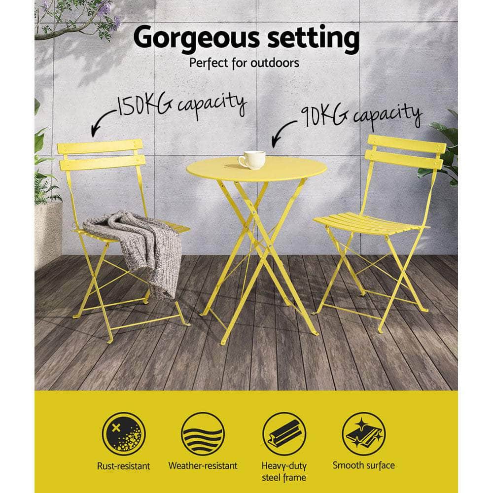 Gradeon 3Pc Outdoor Bistro Set Steel Table And Chairs Patio Furniture Yellow