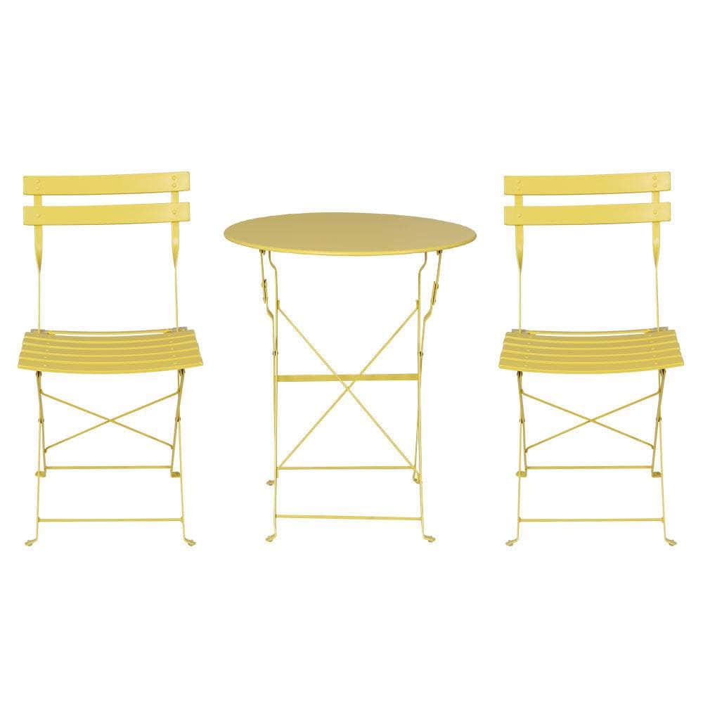 Gradeon 3Pc Outdoor Bistro Set Steel Table And Chairs Patio Furniture Yellow