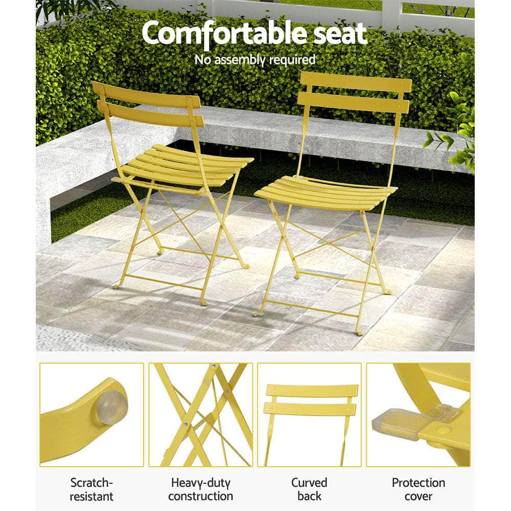Gradeon 3Pc Outdoor Bistro Set Steel Table And Chairs Patio Furniture Yellow