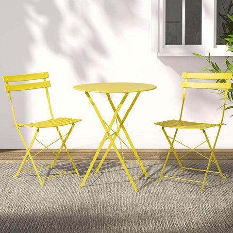 Gradeon 3Pc Outdoor Bistro Set Steel Table And Chairs Patio Furniture Yellow