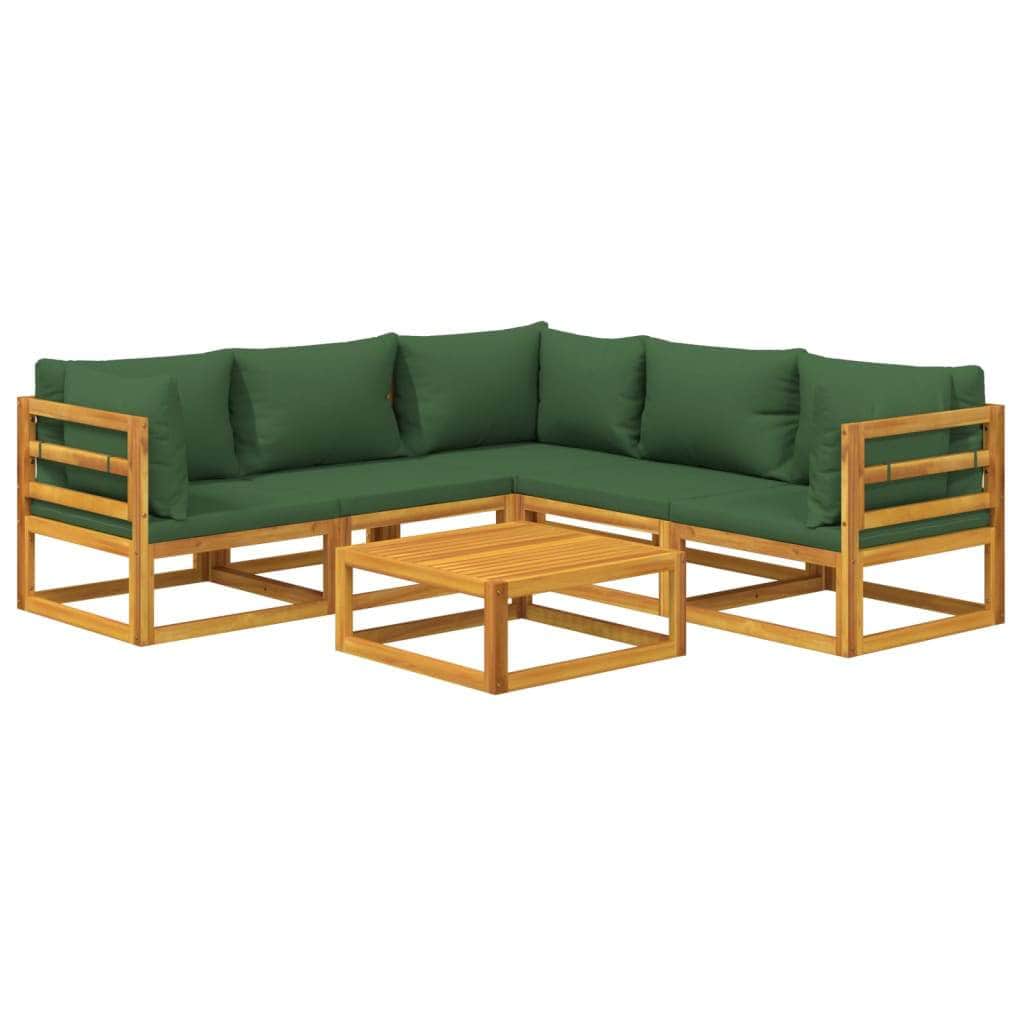 Green Garden Gala: 6-Piece Solid Wood Lounge Ensemble with Cushions