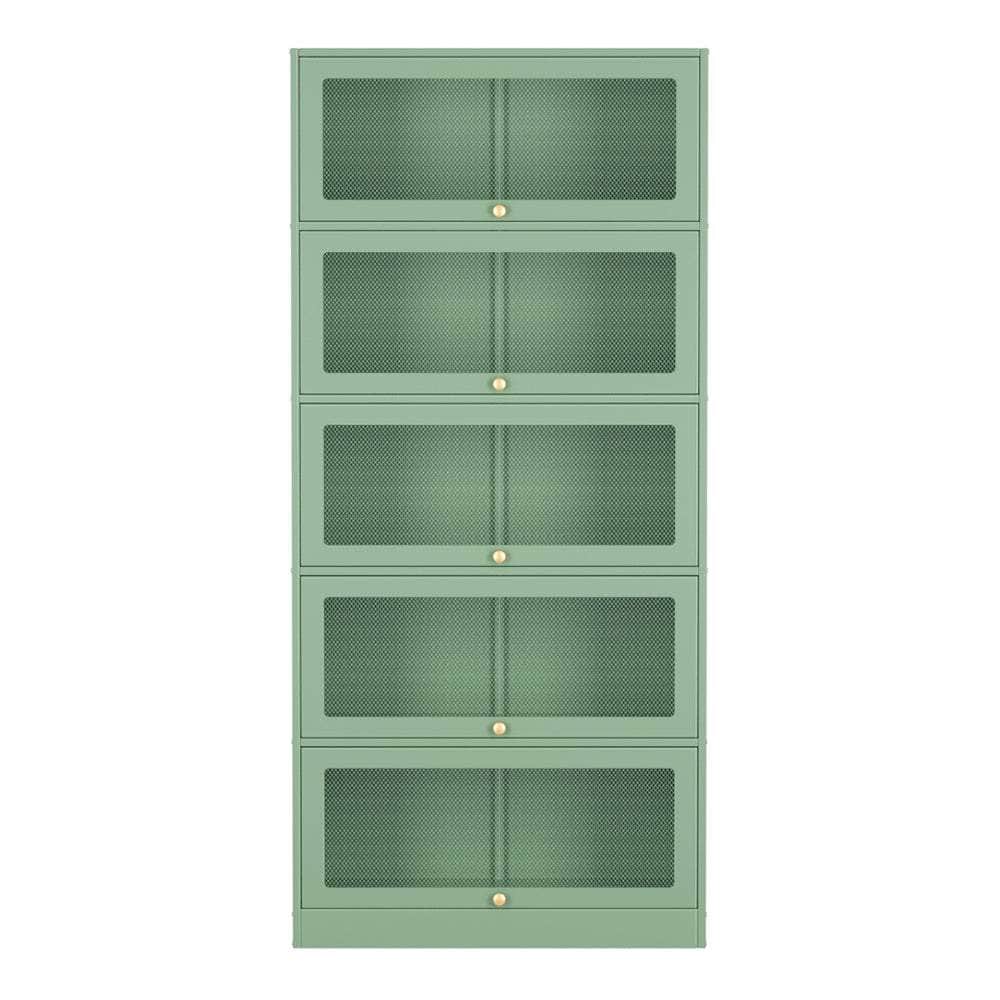 Green Metal Elegance: Buffet Sideboard with Locker Display Storage Shelves