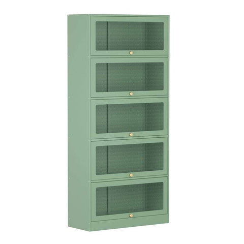 Green Metal Elegance: Buffet Sideboard with Locker Display Storage Shelves