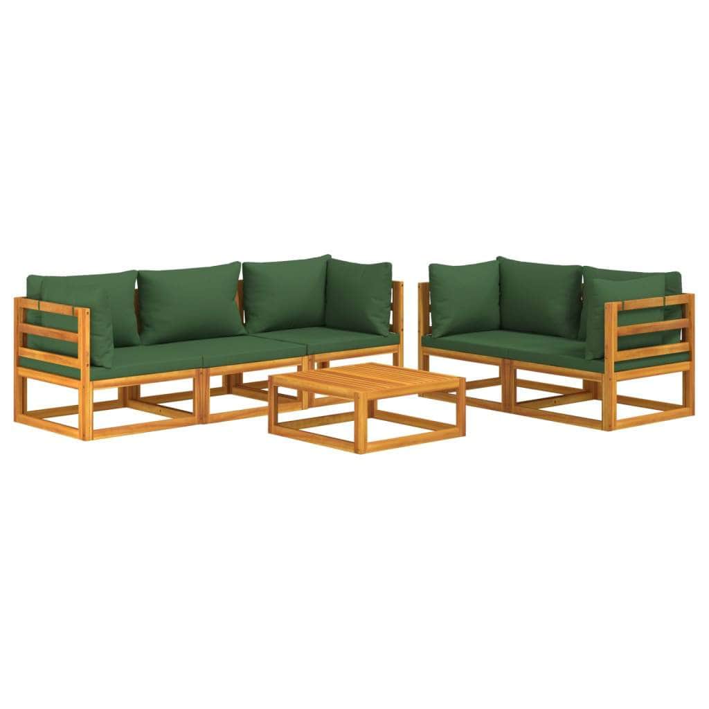 Green Oasis Ensemble: 6-Piece Solid Wood Garden Lounge with Cushions