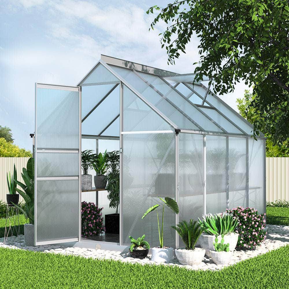 Greenhouse 2.42x1.9x1.95M Aluminium Polycarbonate Green House Garden Shed