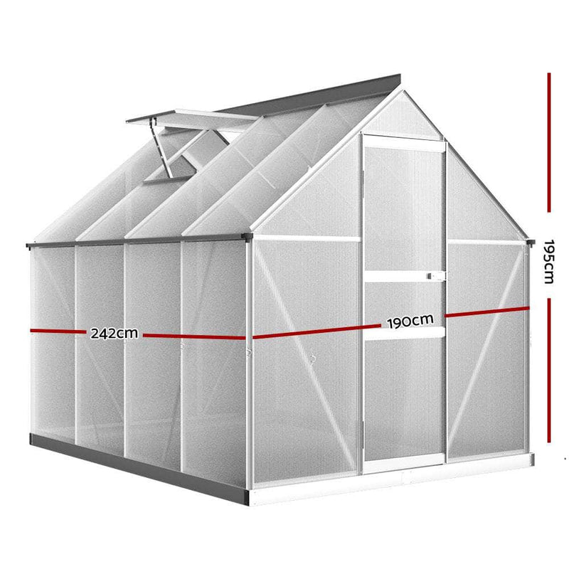 Greenhouse Aluminium Polycarbonate Garden Shed 2.4x1.9M