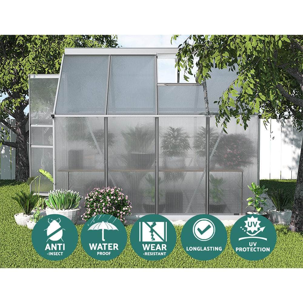 Greenhouse 2.42x1.9x1.95M Aluminium Polycarbonate Green House Garden Shed