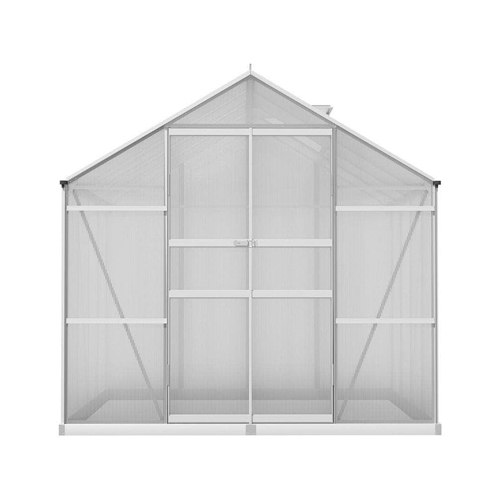 Greenhouses & Accessories - Greenhouse 2.42x2.5x2.26M Aluminium Double Doors Green House Garden Shed
