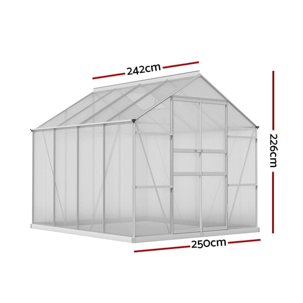 Double - Greenhouse 2.42x2.5x2.26M Aluminium Double Doors Green House Garden Shed