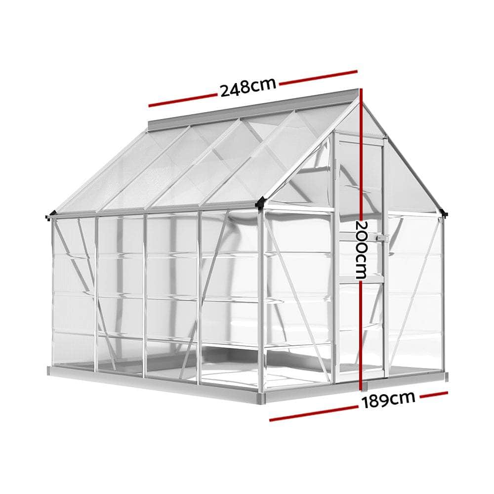 Greenhouse 2.48X1.89X2M Aluminium Polycarbonate Green House Garden Shed
