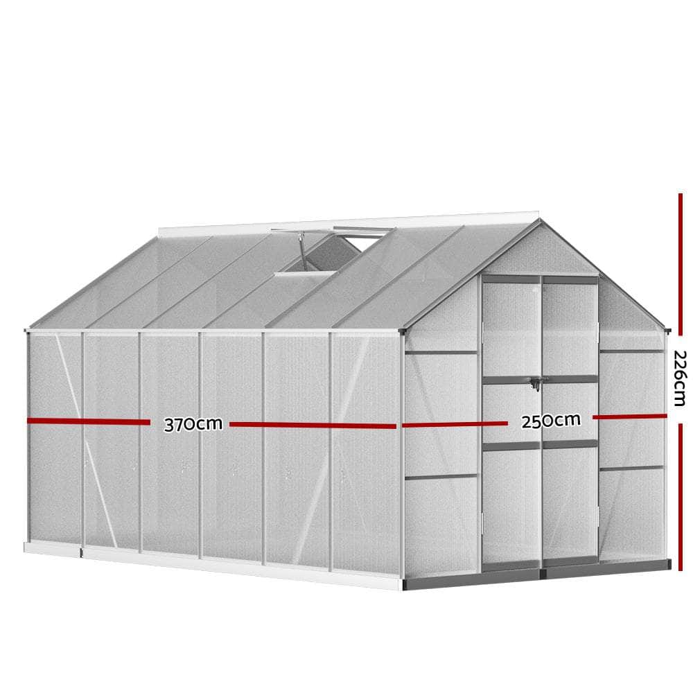 Greenhouse 3.7x2.5x2.26M Double Doors Aluminium Green House Garden Shed