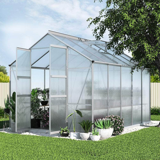 Greenhouse 3x2.5x2.26M Double Doors Aluminium Green House Garden Shed | Polycarbonate