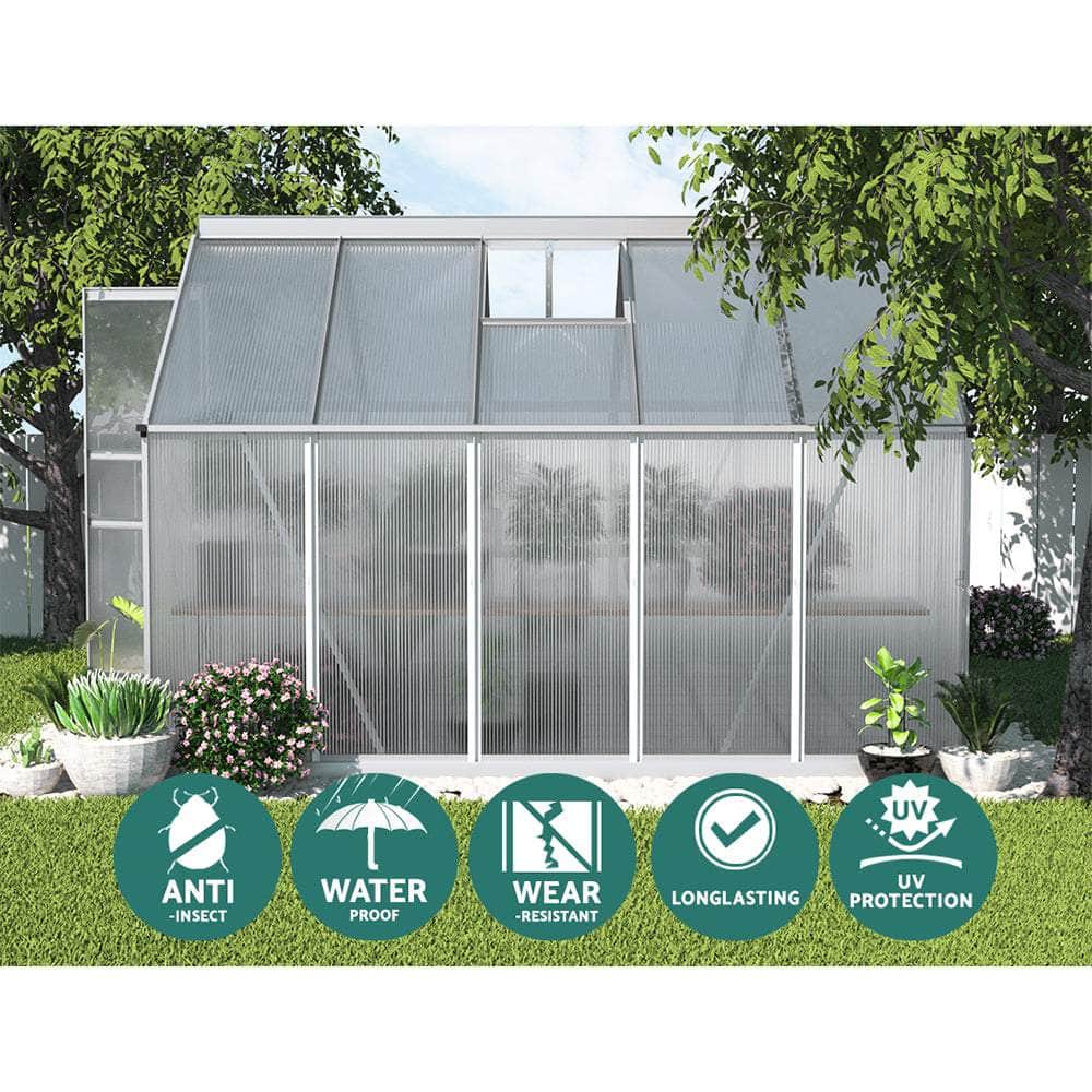 Greenhouse 3x2.5x2.26M Double Doors Aluminium Green House Garden Shed