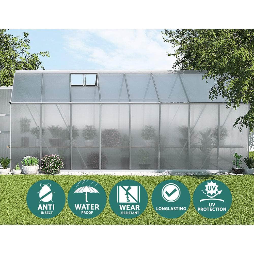 Greenhouse 4.7x2.5x2.26M Double Doors Aluminium Green House Garden Shed