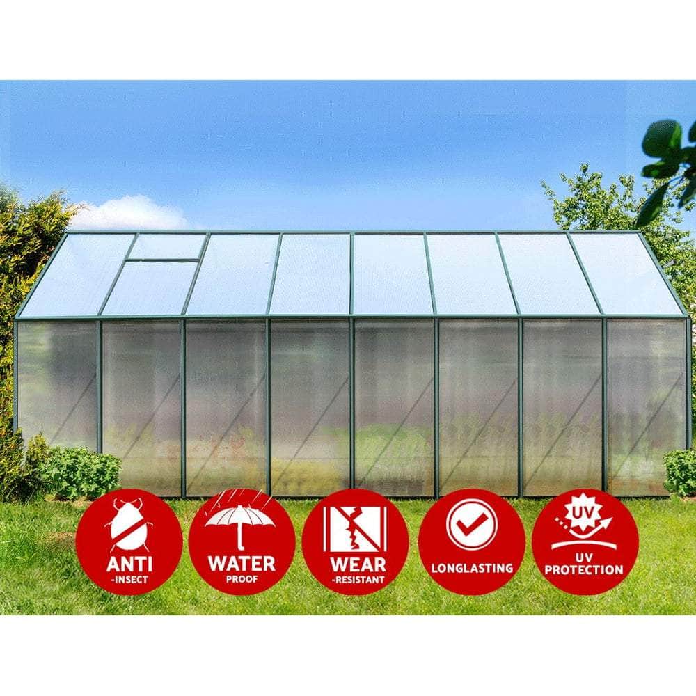 Greenhouse 5.1x2.44x2.1M Aluminium Polycarbonate Green House Garden Shed