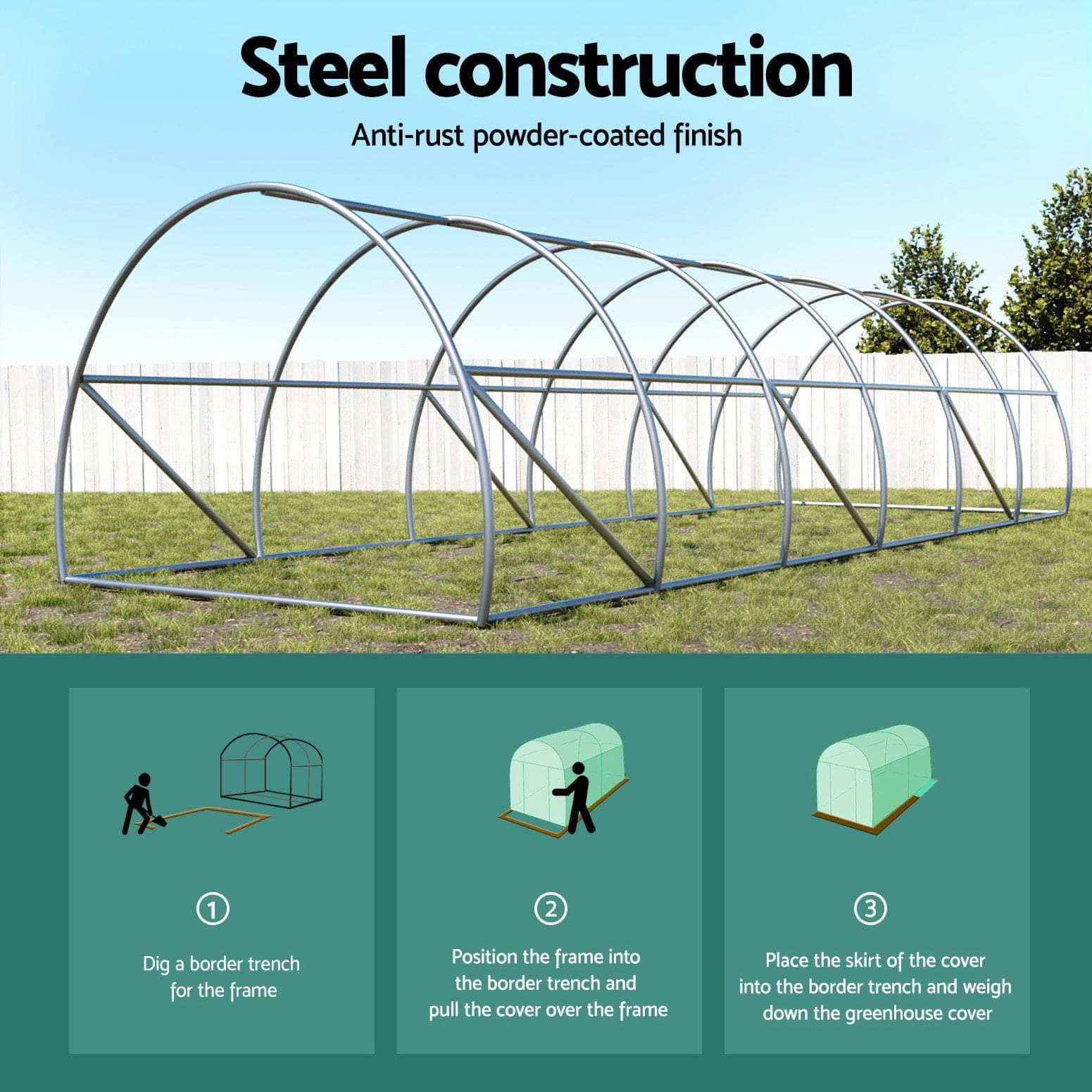 Greenhouse 9x3x2M Walk in Green House Tunnel Plant Garden Shed Dome