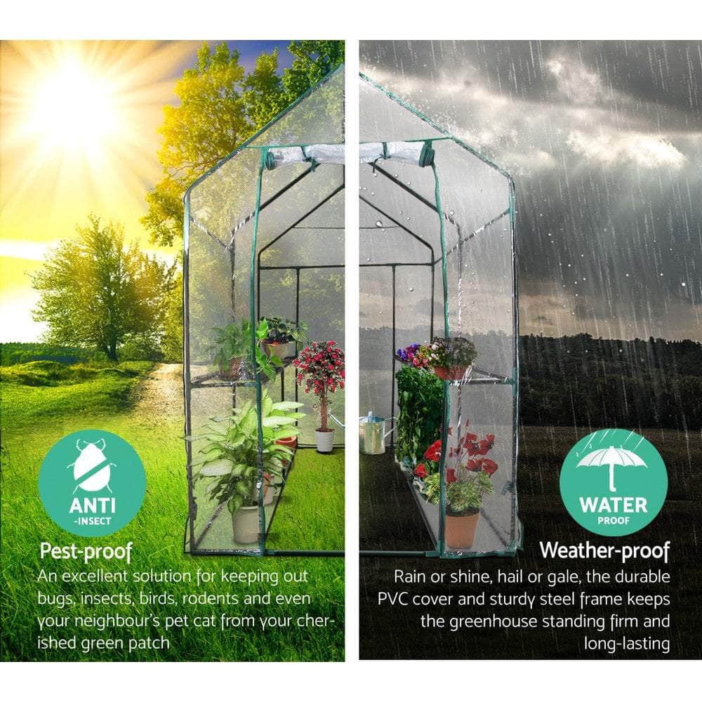 Greenhouse Tunnel - Walk-In Clear Garden Shed with 4 Shelves 1.2x1.9x1.9m