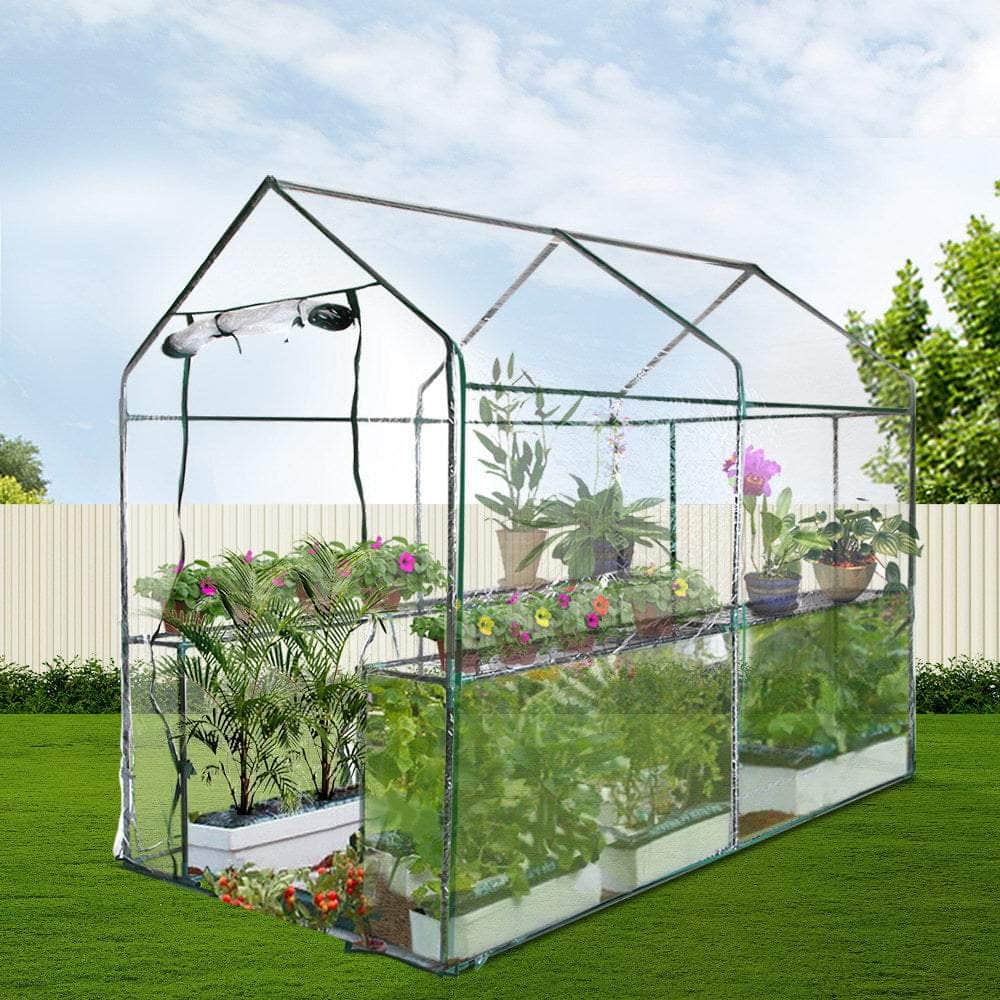 Greenhouse Tunnel - Walk-In Clear Garden Shed with 4 Shelves 1.2x1.9x1.9m