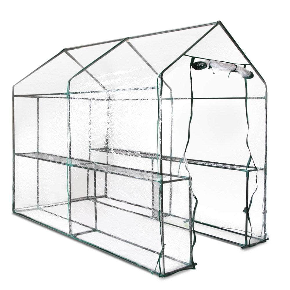 Greenhouse Tunnel - Walk-In Clear Garden Shed with 4 Shelves 1.2x1.9x1.9m