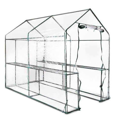 Greenhouse Tunnel - Walk-In Clear Garden Shed with 4 Shelves 1.2x1.9x1.9m