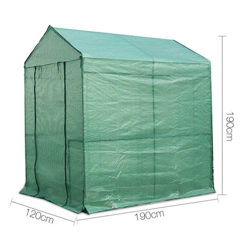 Greenhouse Tunnel - Walk-In Garden Shed with 4 Shelves 1.2x1.9x1.9m