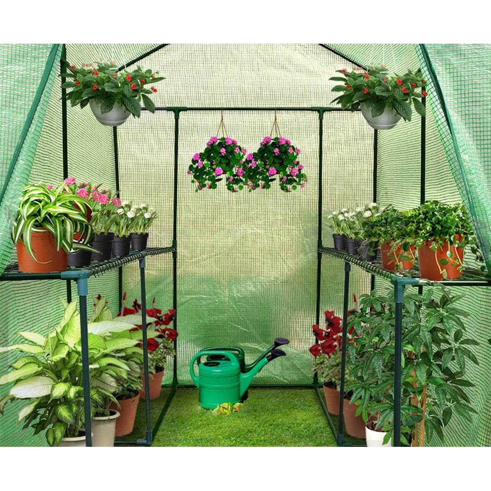 Greenhouse Tunnel - Walk-In Garden Shed with 4 Shelves 1.2x1.9x1.9m