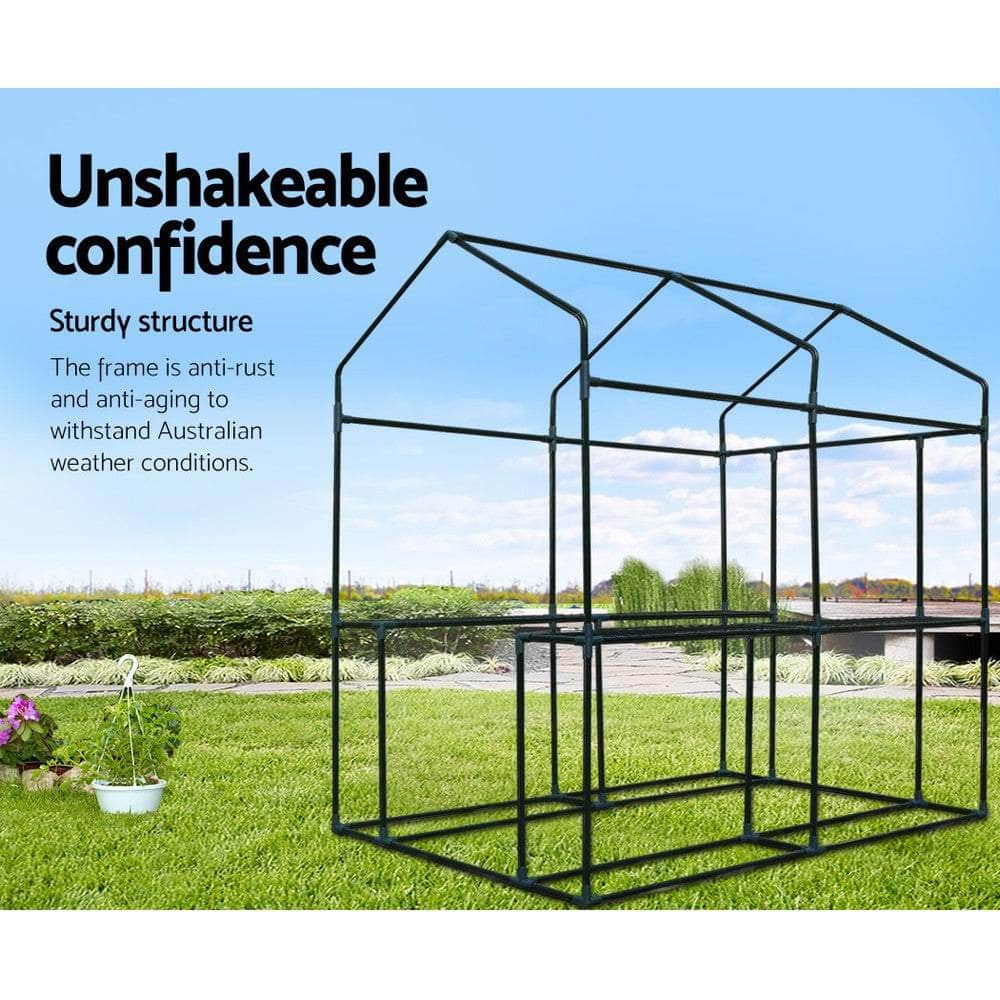Greenhouse Tunnel - Walk-In Garden Shed with 4 Shelves 1.2x1.9x1.9m
