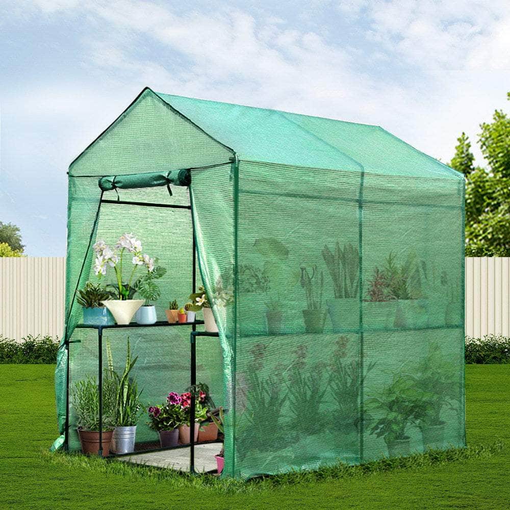 Greenhouse Tunnel - Walk-In Garden Shed with 4 Shelves 1.2x1.9x1.9m