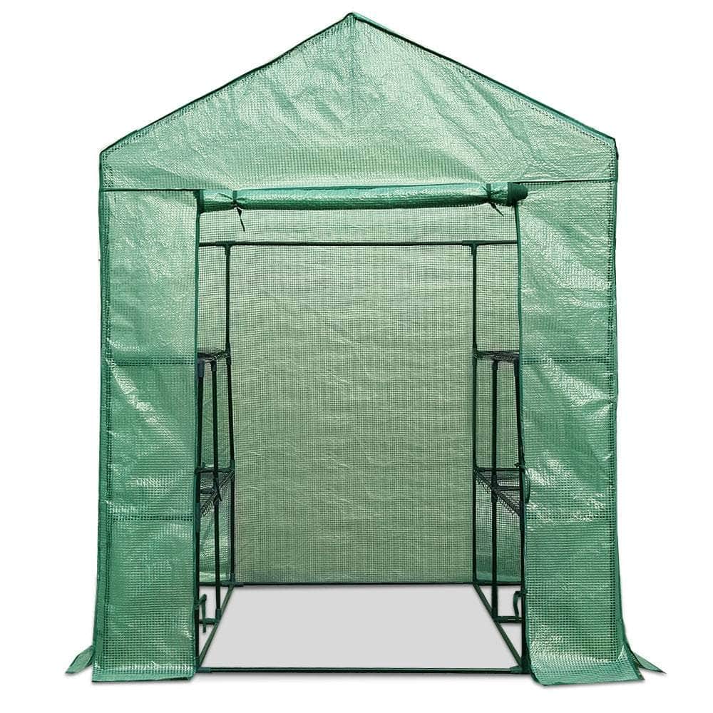 Greenhouse Tunnel - Walk-In Garden Shed with 8 Shelves 1.4x1.55x2m
