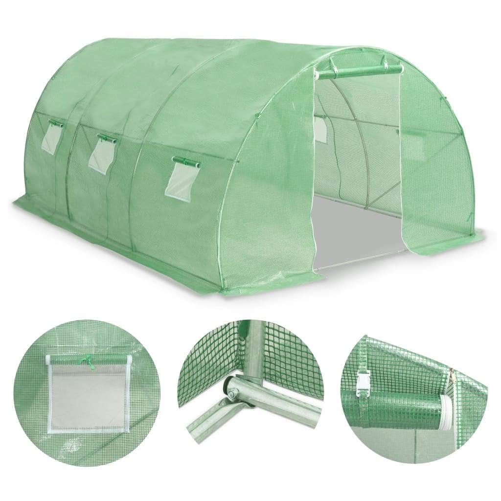 Greenhouse with Steel Foundation - Green