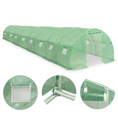Greenhouse with Steel Foundation, Green/White