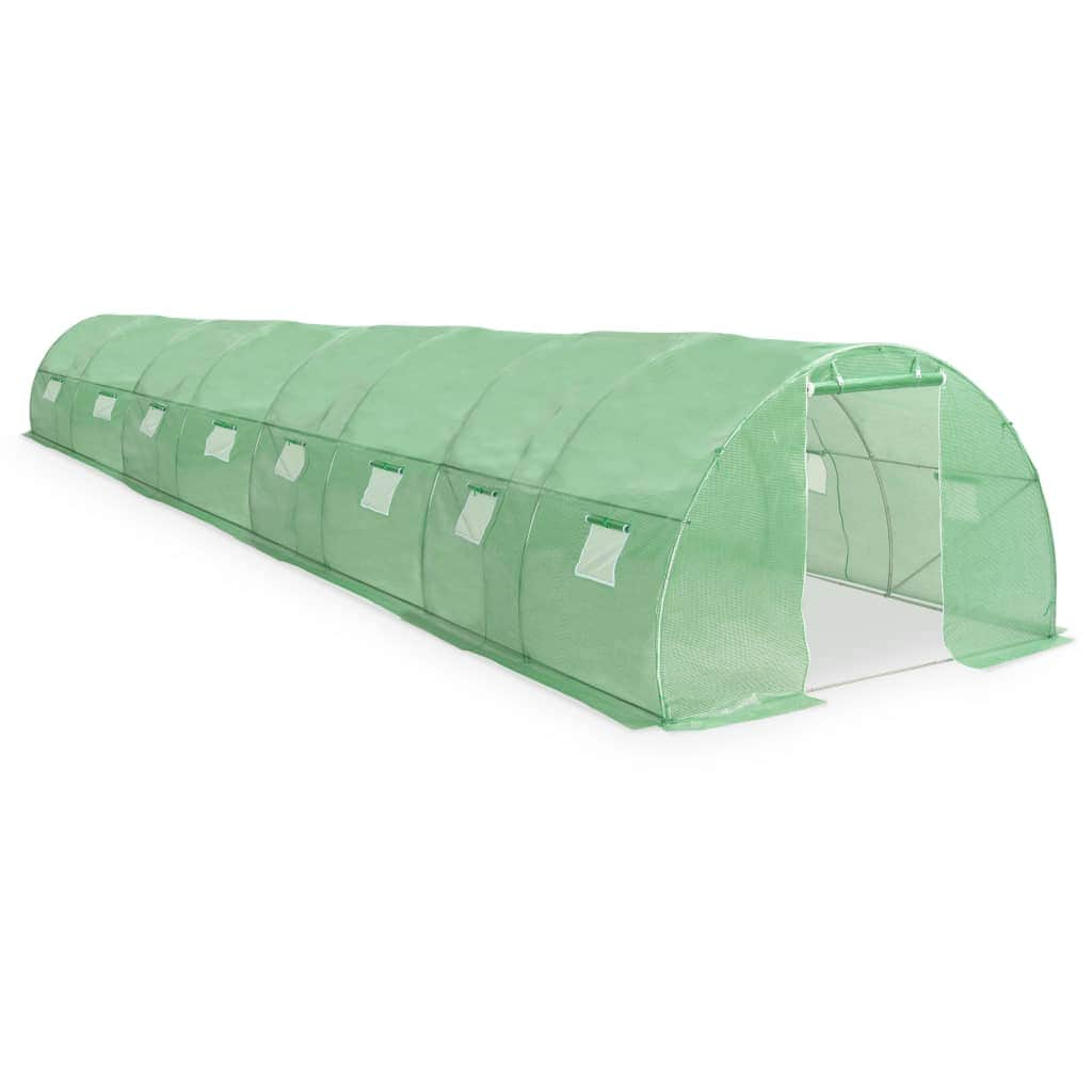 Greenhouse with Steel Foundation, Green/White