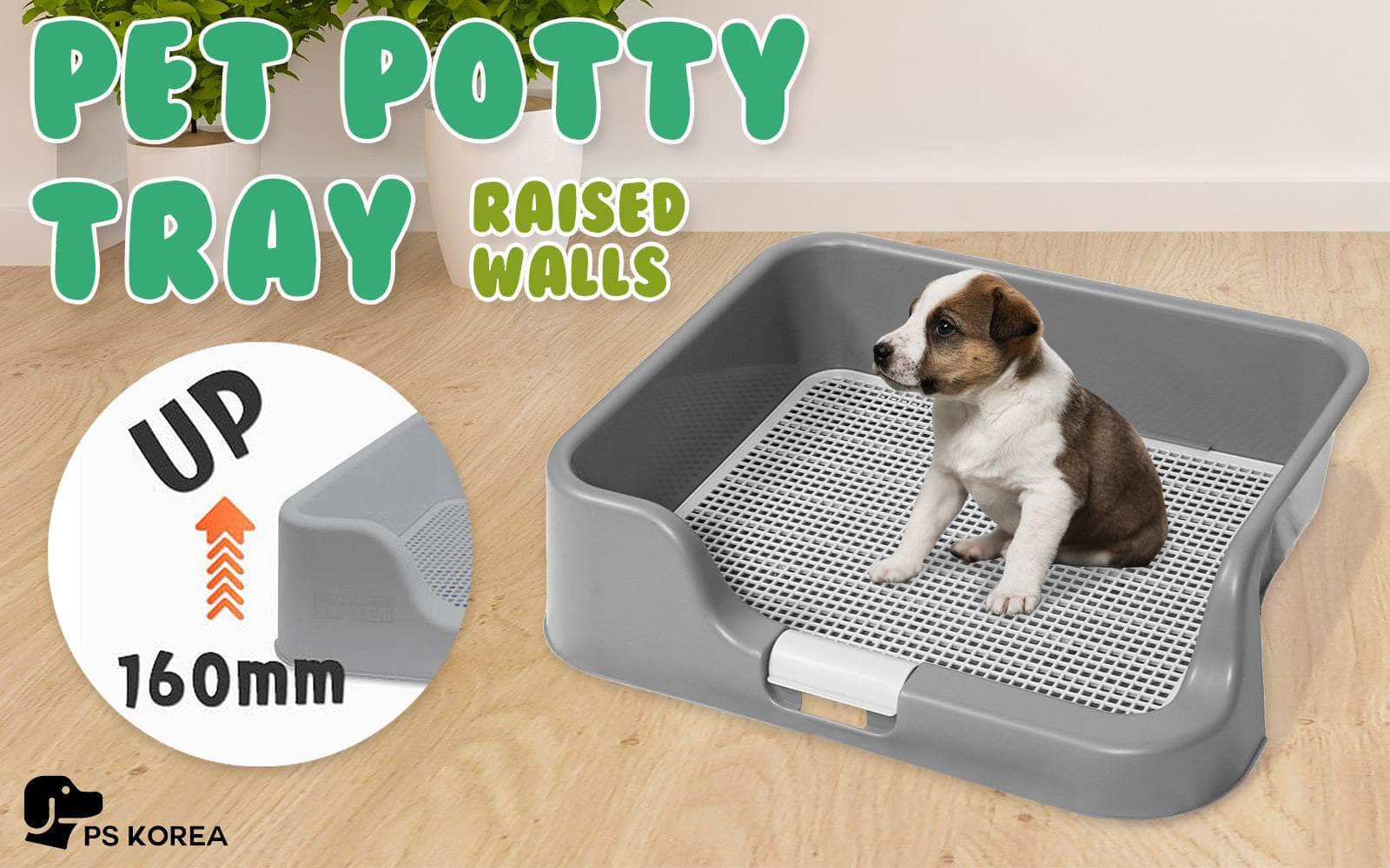 Grey Dog Pet Potty Tray Training Toilet Raised Walls T1