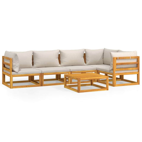 Grey Garden Gala: 6-Piece Solid Wood Lounge Set with Light Cushions