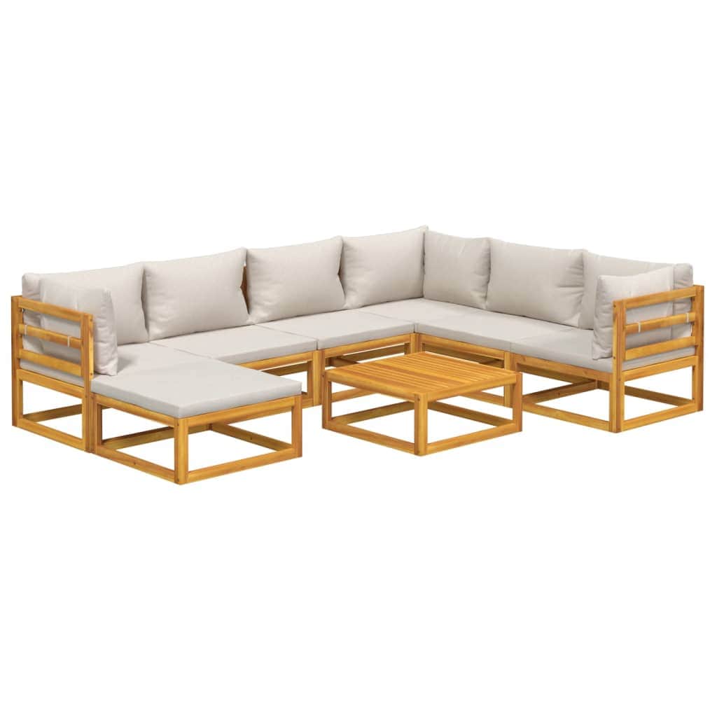 Grey Garden Octet: 8-Piece Solid Wood Lounge Ensemble with Light Cushions