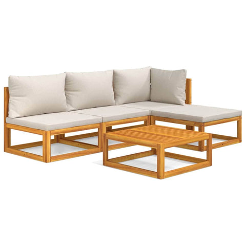 Grey Garden Quintessence: 5-Piece Solid Wood Lounge Set with Light Cushions