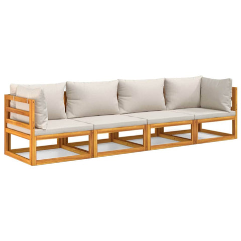 Grey Glimmer: 4-Piece Solid Wood Garden Lounge with Light Cushions