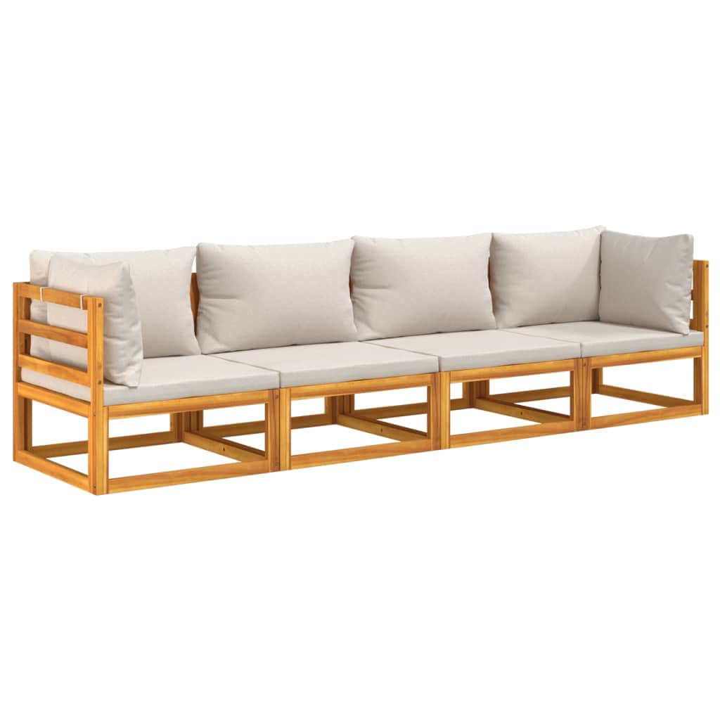 Grey Glimmer: 4-Piece Solid Wood Garden Lounge with Light Cushions