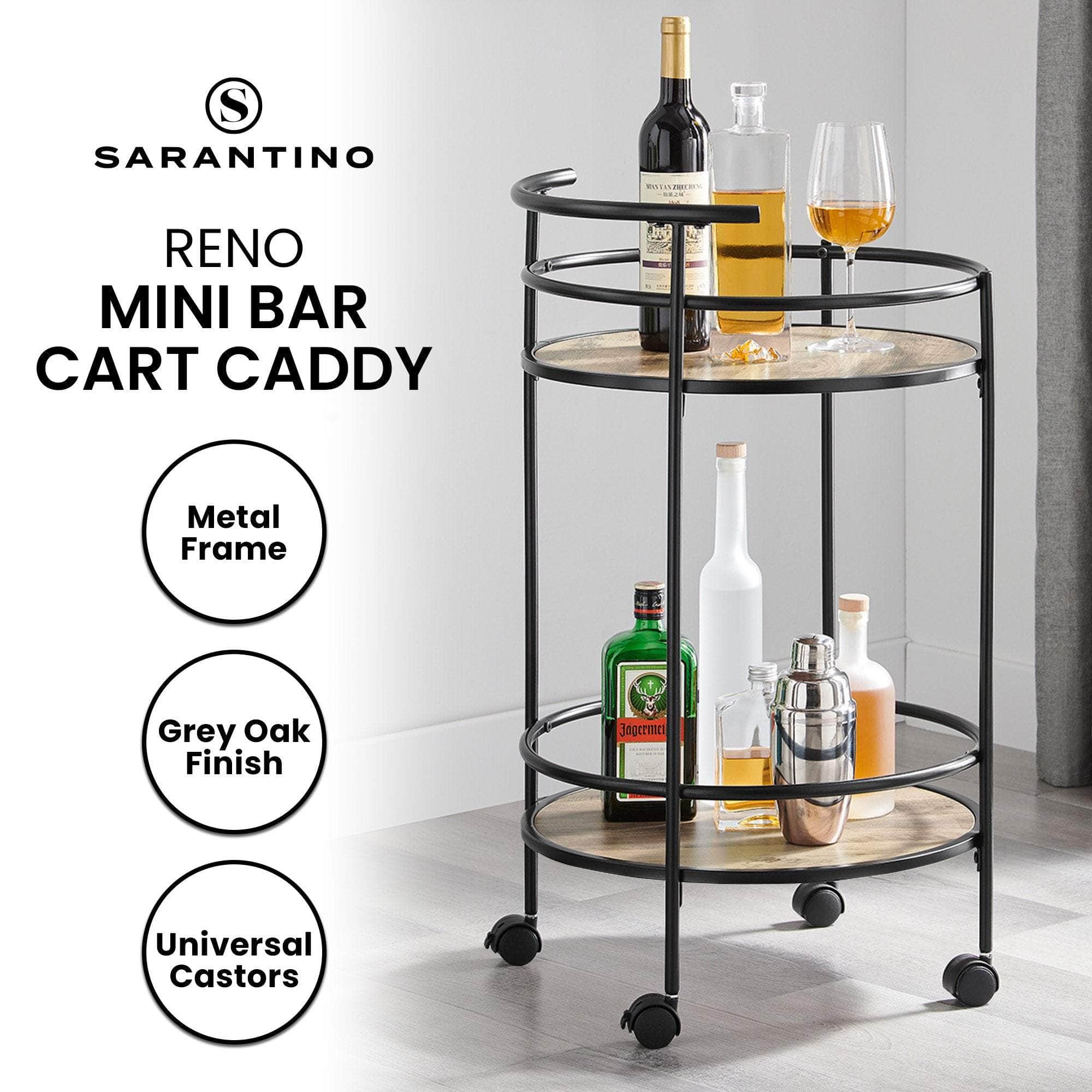 Grey Oak Mini Bar Cart Caddy with Grey colour